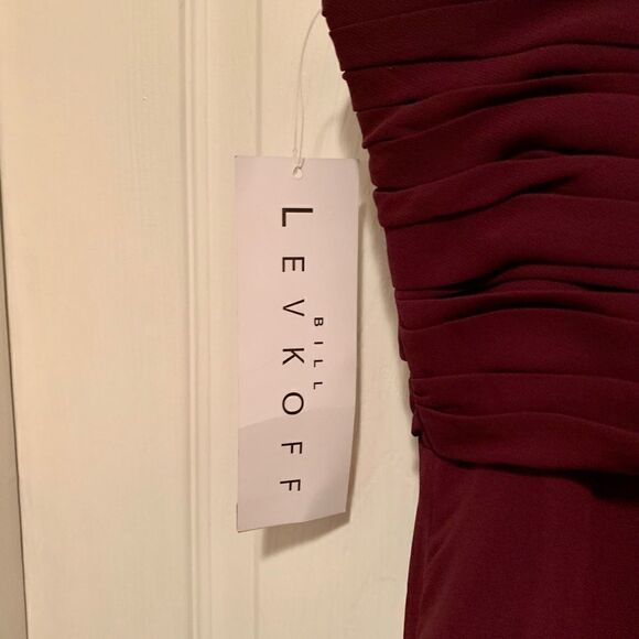 Wine Chiffon One Shoulder Bill Levkoff Dress NWT - Picture 6 of 6